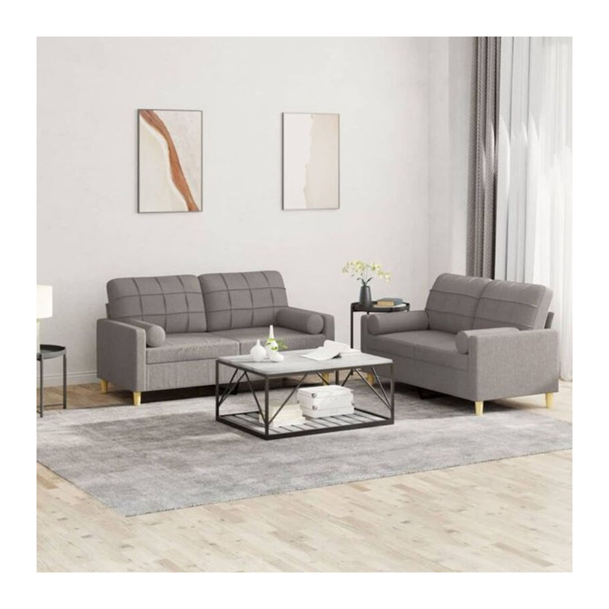2-tlg. Sofagarnitur VidaXL in Taupe Meliert mit Kissen aus Stoff und Metallgestell - Bild 1