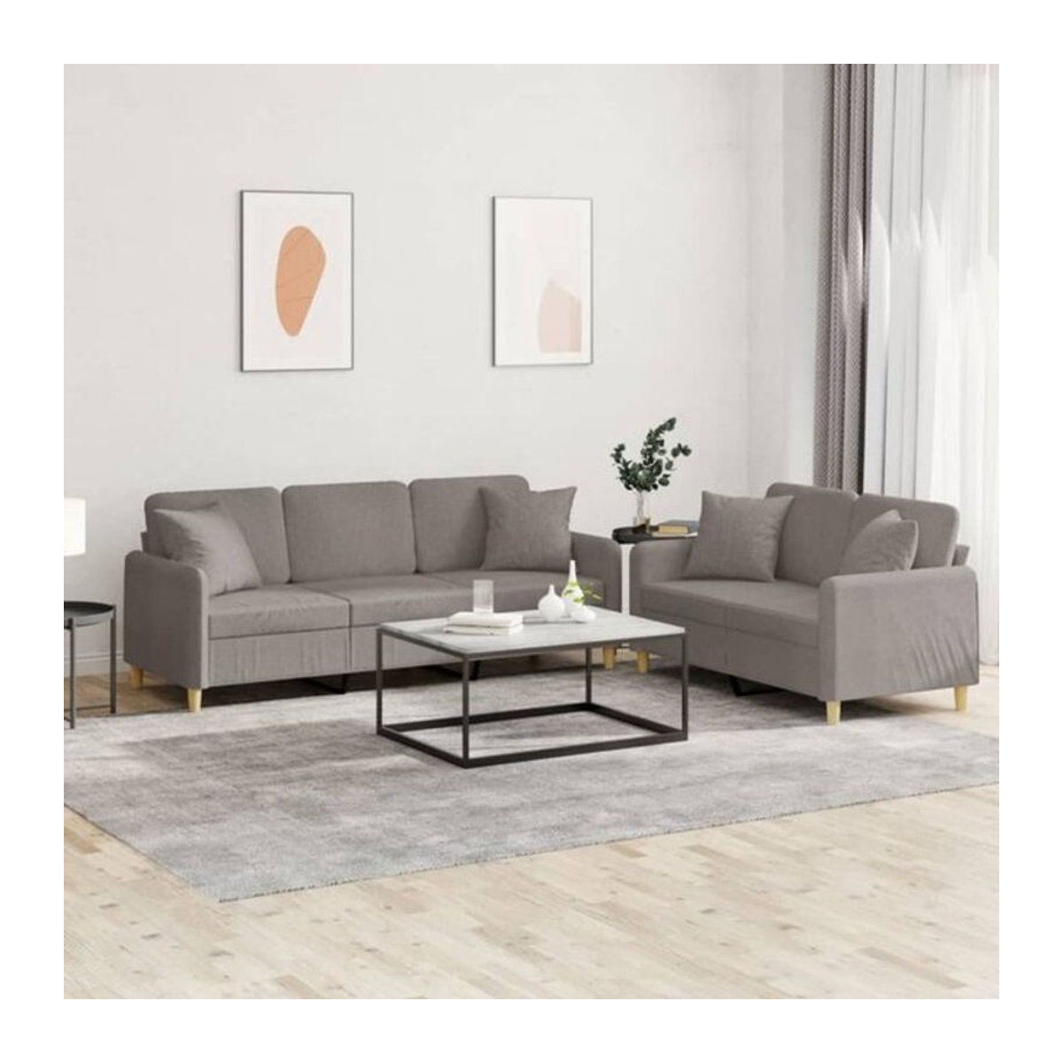 2-tlg. Sofagarnitur Vidaxl in Taupe Meliert mit Kissen aus Stoff und modernem Design - Bild 1
