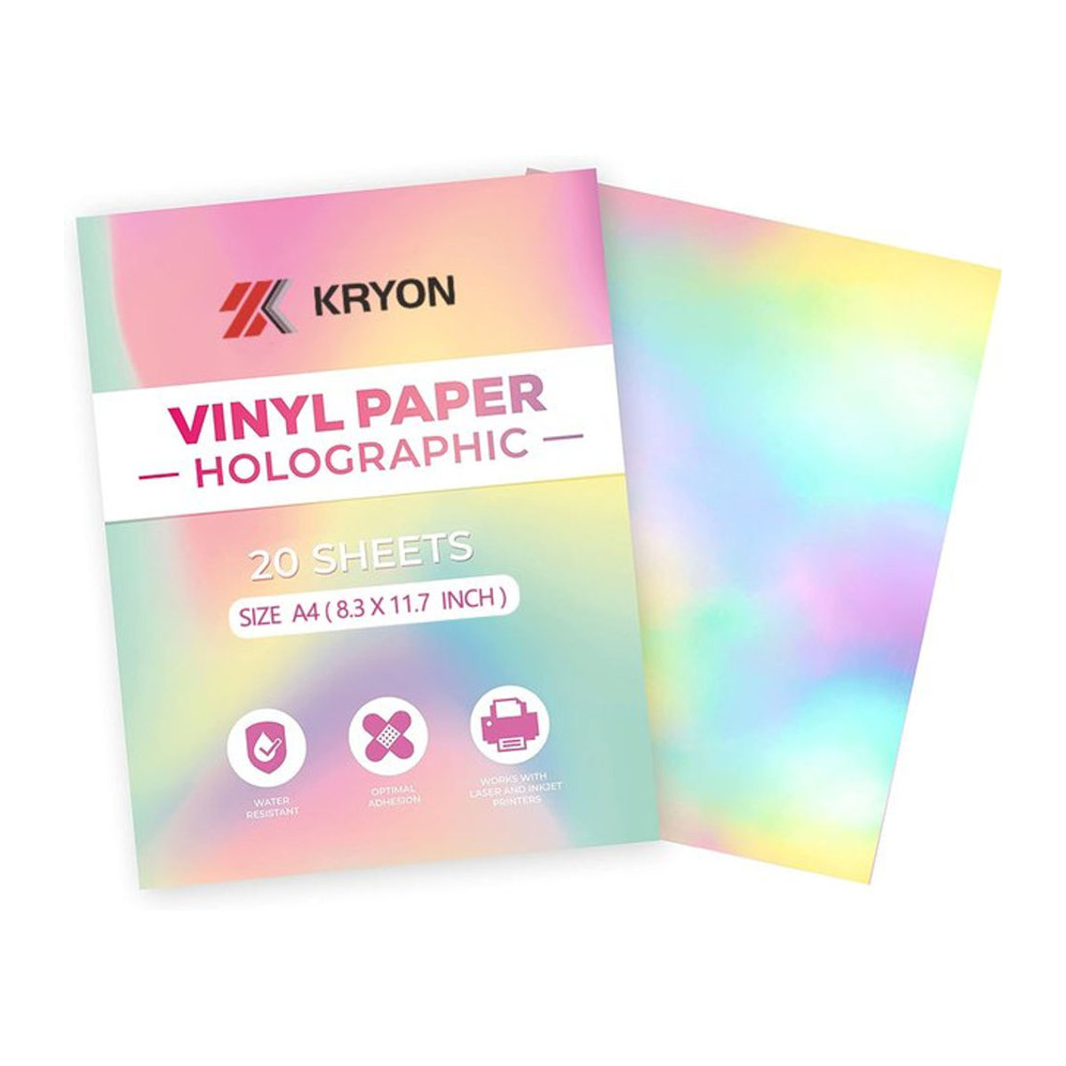 20 Blatt Regenbogen-Vinylaufkleberbögen in A4, selbstklebend, wasserdicht und mehrfarbig, kompatibel mit Tintenstrahl- und Laserdruckern - Bild 1