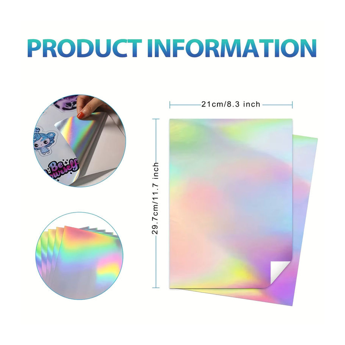 20 Blatt Regenbogen-Vinylaufkleberbögen in A4, selbstklebend, wasserdicht und mehrfarbig, kompatibel mit Tintenstrahl- und Laserdruckern - Bild 2