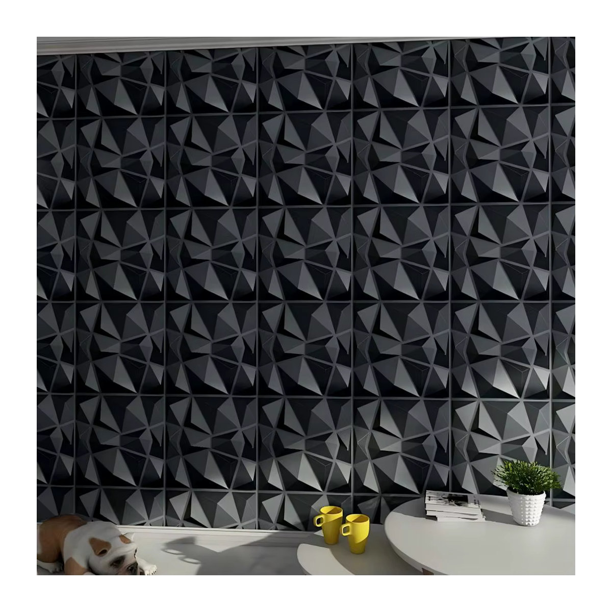 20 Stück 3D-Wandpaneele in Schwarz, geometrisches Design aus Kunststoff, B/H: 30 x 30 cm, moderne Wanddekoration für Wohnzimmer, Schlafzimmer, Hotel und Büro - Bild 2