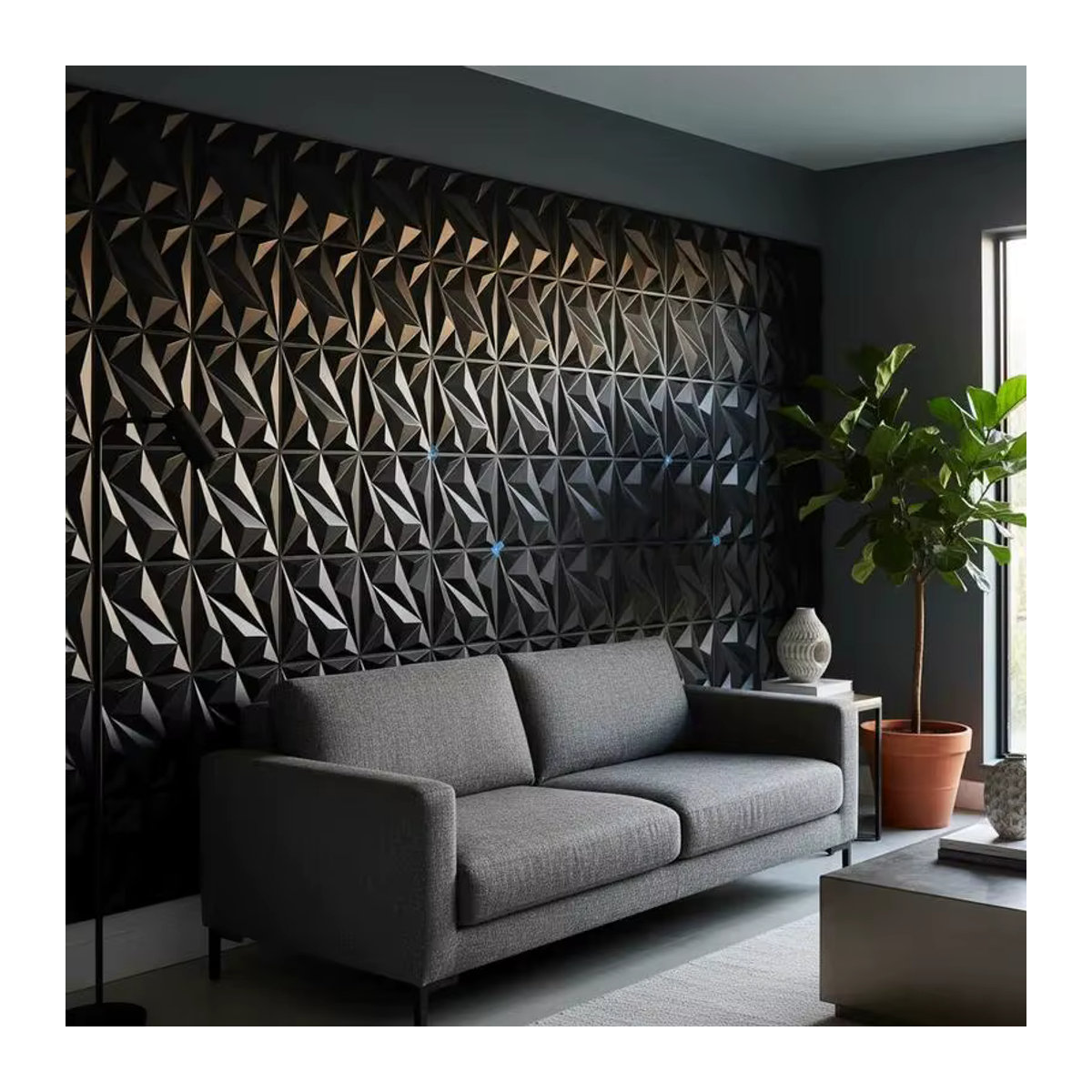 20 Stück 3D-Wandpaneele in Schwarz, geometrisches Design aus Kunststoff, B/H: 30 x 30 cm, moderne Wanddekoration für Wohnzimmer, Schlafzimmer, Hotel und Büro - Bild 3