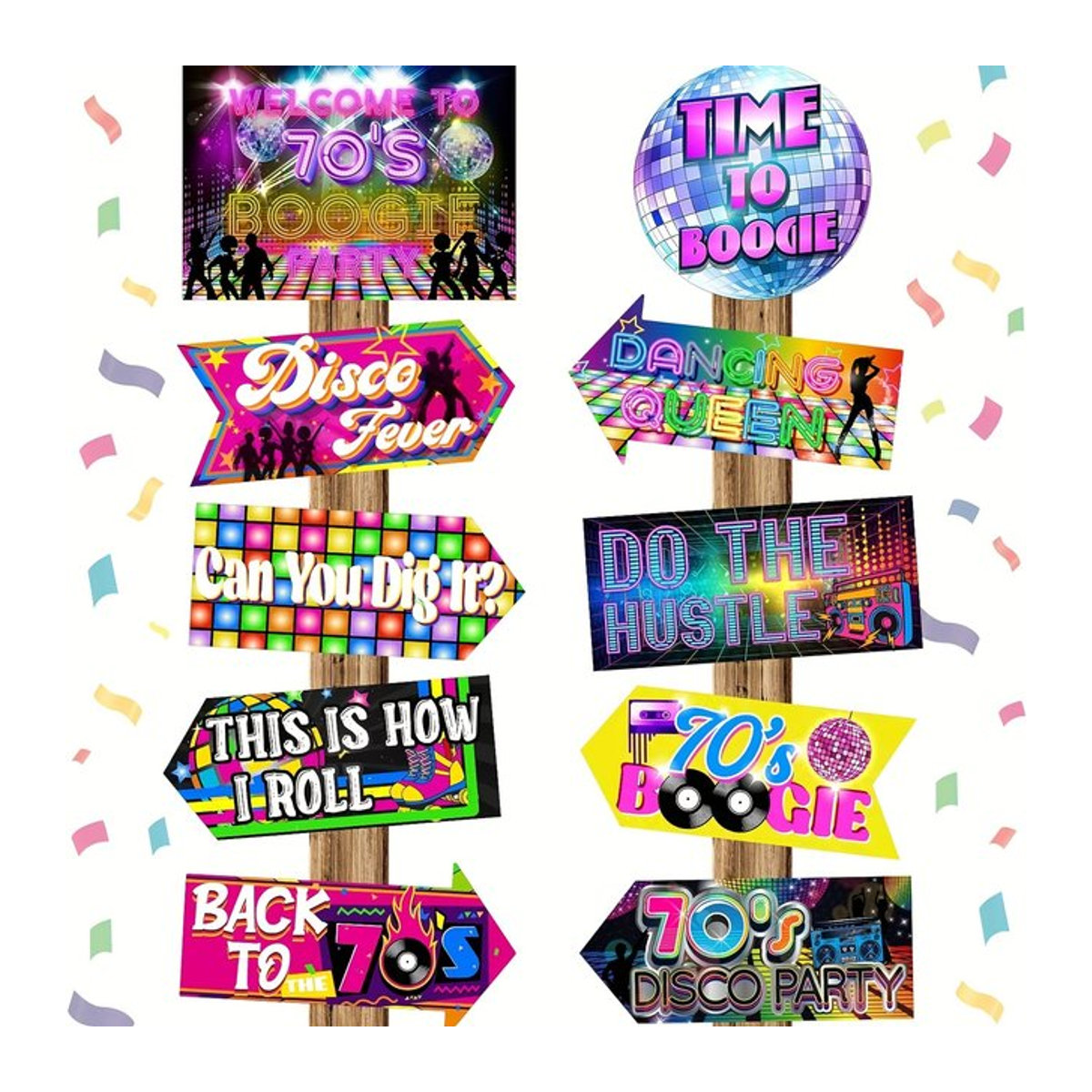 20 Stück bunte Disco-Party-Dekoration aus Papier im 70er-Jahre Vintage-Stil - Bild 1
