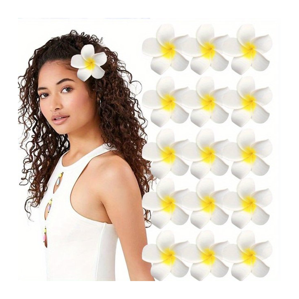 20 Stück CYZIWEIN Künstliche Plumeria Frangipani Blumen aus Schaumstoff in Weiß für DIY Haar-Accessoires, Hochzeiten und Strand-Dekoration, Größe: 6-9 cm - Bild 1