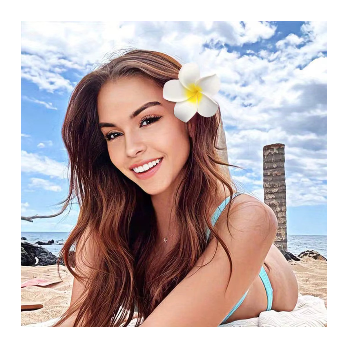 20 Stück CYZIWEIN Künstliche Plumeria Frangipani Blumen aus Schaumstoff in Weiß für DIY Haar-Accessoires, Hochzeiten und Strand-Dekoration, Größe: 6-9 cm - Bild 2