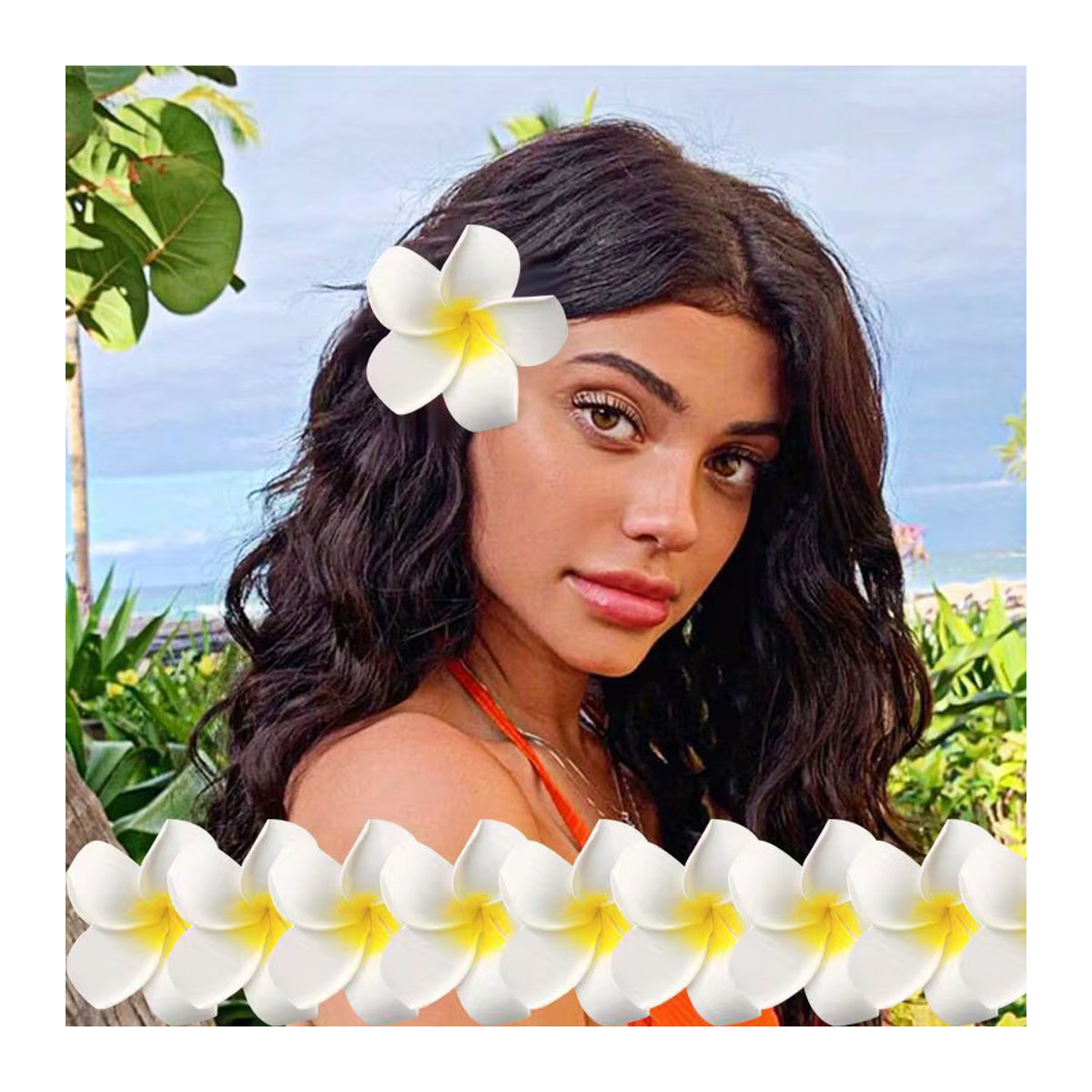 20 Stück CYZIWEIN Künstliche Plumeria Frangipani Blumen aus Schaumstoff in Weiß für DIY Haar-Accessoires, Hochzeiten und Strand-Dekoration, Größe: 6-9 cm - Bild 3