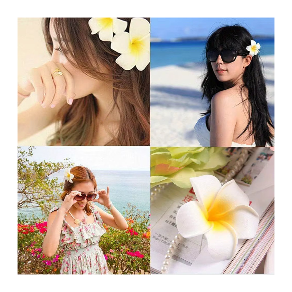 20 Stück CYZIWEIN Künstliche Plumeria Frangipani Blumen aus Schaumstoff in Weiß für DIY Haar-Accessoires, Hochzeiten und Strand-Dekoration, Größe: 6-9 cm - Bild 5