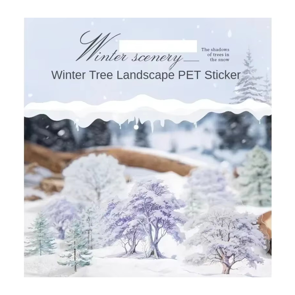 20 Stück leaffei PET-Aufkleber Winterlandschaft mit Bäumen und Schnee, Farbe: Weiß, B: 14,1 cm x H: 9,0 cm - Bild 1