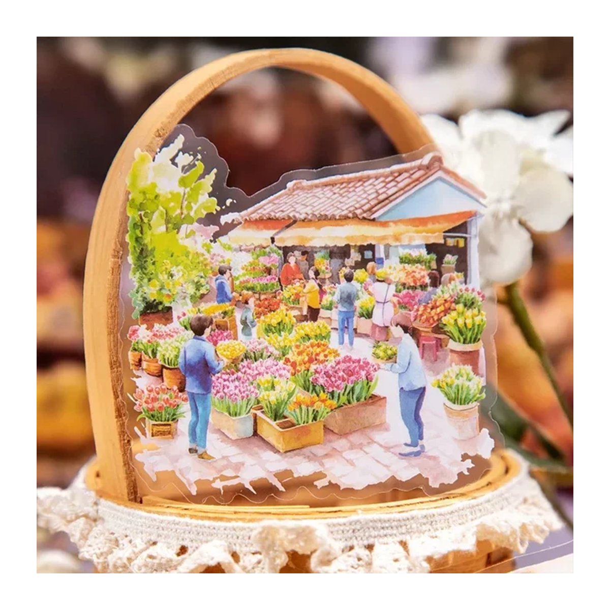 20 Stück Leaffei Snack-Basar Straßenbild Aufkleber im Vintage-Stil, mehrfarbige Landschaftsbau-Collage für dein Sammelalbum, B: 13,7 cm, H: 11,8 cm - Bild 1