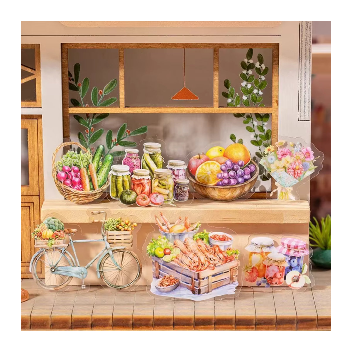 20 Stück Leaffei Snack-Basar Straßenbild Aufkleber im Vintage-Stil, mehrfarbige Landschaftsbau-Collage für dein Sammelalbum, B: 13,7 cm, H: 11,8 cm - Bild 4