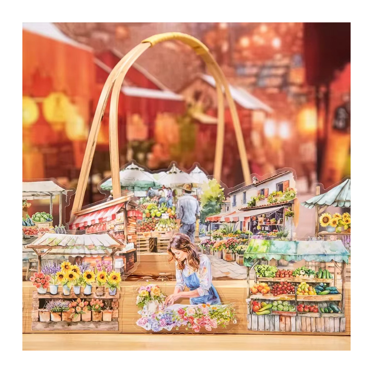 20 Stück Leaffei Snack-Basar Straßenbild Aufkleber im Vintage-Stil, mehrfarbige Landschaftsbau-Collage für dein Sammelalbum, B: 13,7 cm, H: 11,8 cm - Bild 5