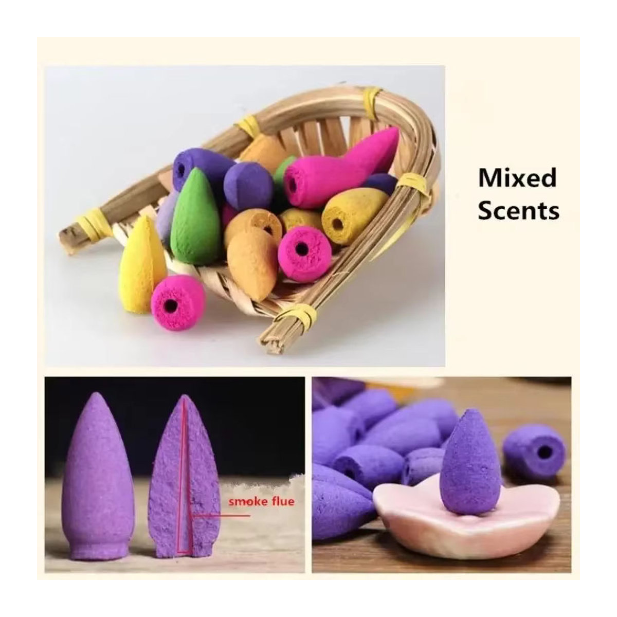 20 Stück Natural Reflux Weihrauch Kegel Mix aus Rose, Jasmin, Lavendel und Sandelholz in mehrfarbig - Bild 4