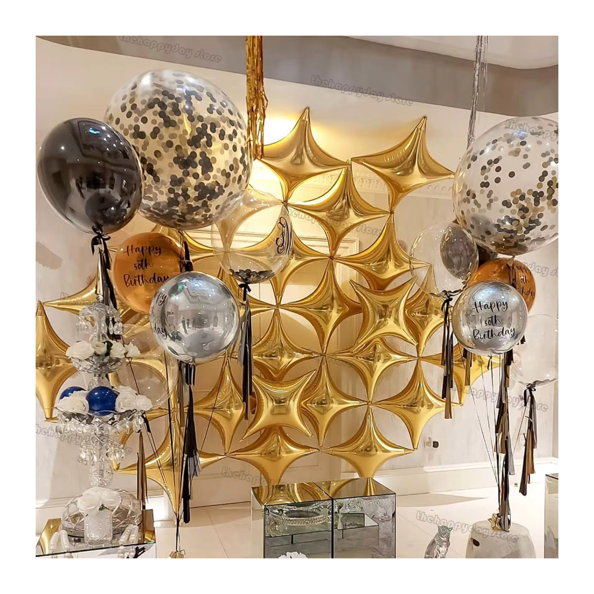 20 Stück Sternballons in Gold und Blau mit Vierwinkel-Ecken-Design für Geburtstag und Neujahr - Bild 3