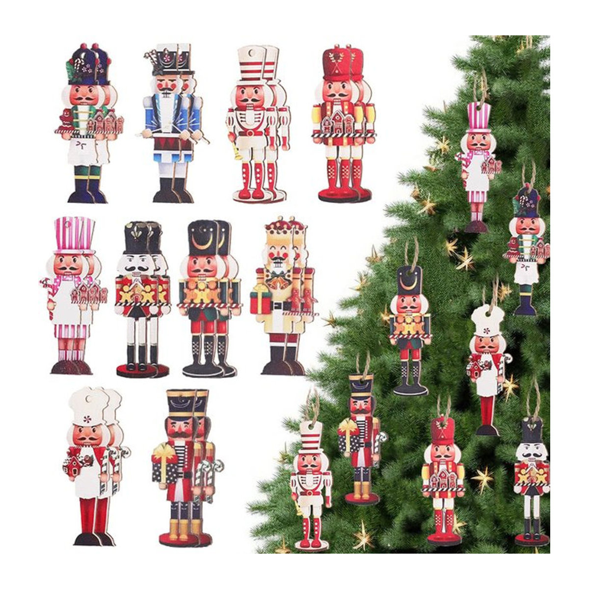 20 Stück ZQNYCY Nussknacker Holz Anhänger als weihnachtliche Hängeornamente in mehrfarbigem Design - Bild 1