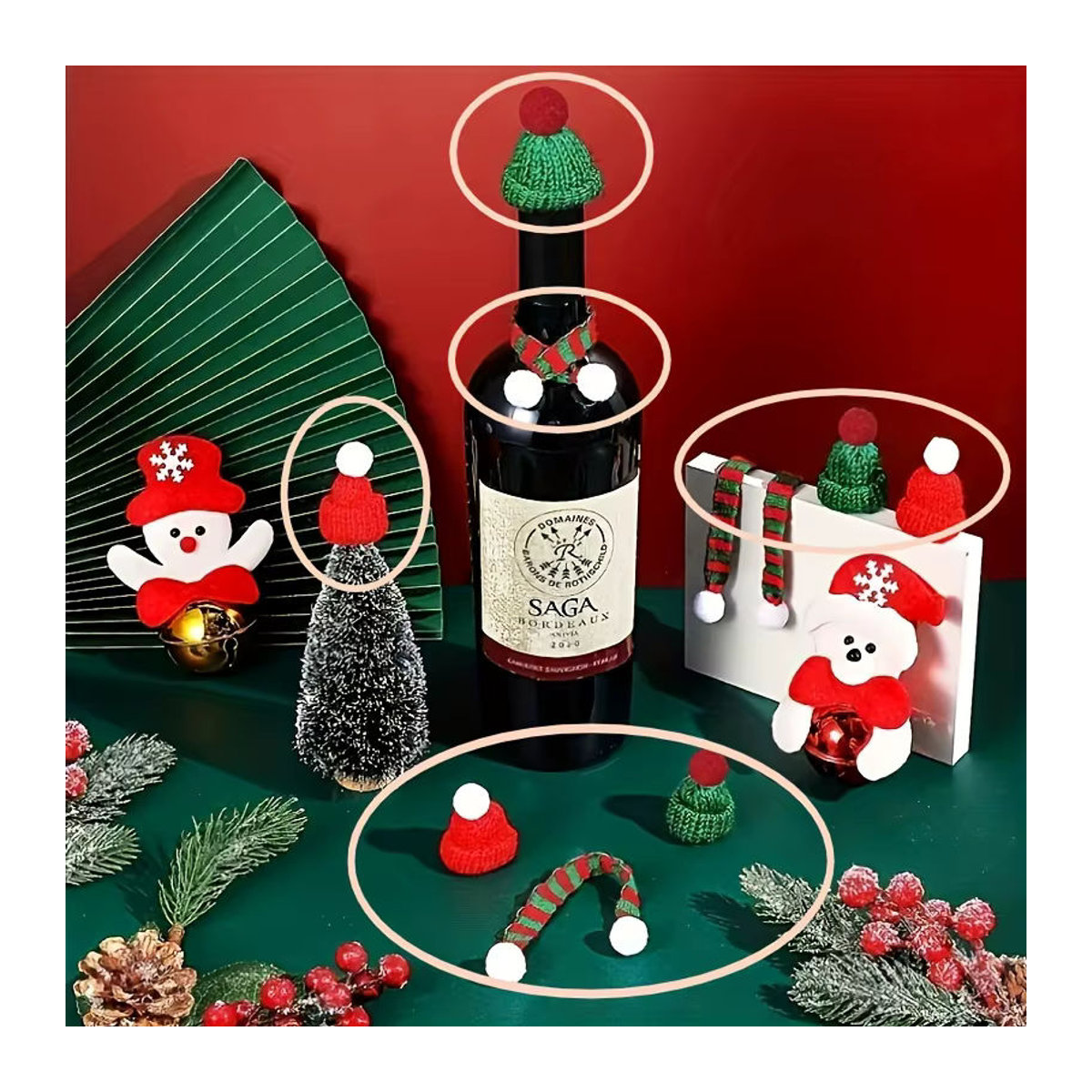 20-teiliges Set aus Mini-Weihnachtsmützen und Schals in Rot und Grün für DIY-Kunsthandwerk und Weihnachtsdekoration - Bild 1
