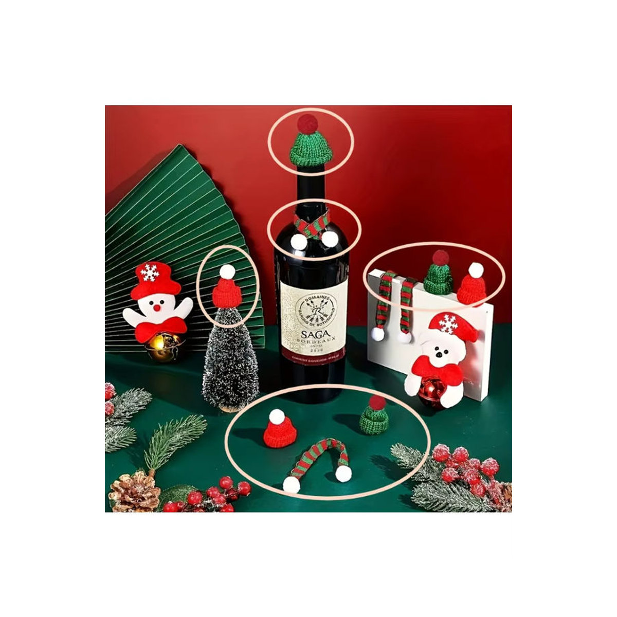 20-teiliges Set aus Mini-Weihnachtsmützen und Schals in Rot und Grün für DIY-Kunsthandwerk und Weihnachtsdekoration - Bild 3