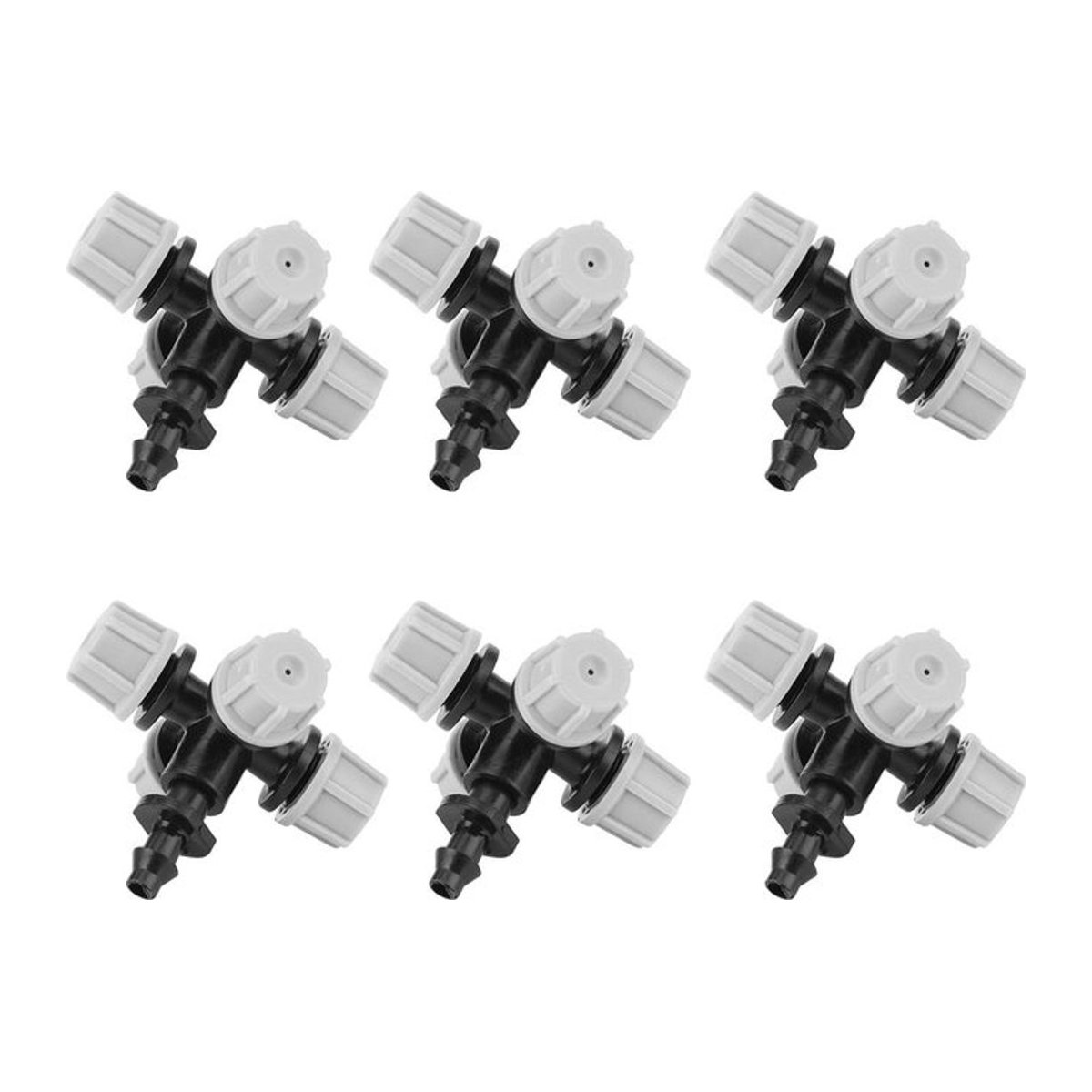 20-teiliges Set Kreuzversnebelsprinkler mit Widerhakenanschluss aus Kunststoff in Schwarz/Weiß für Garten, Rasen und Gewächshäuser - Bild 1