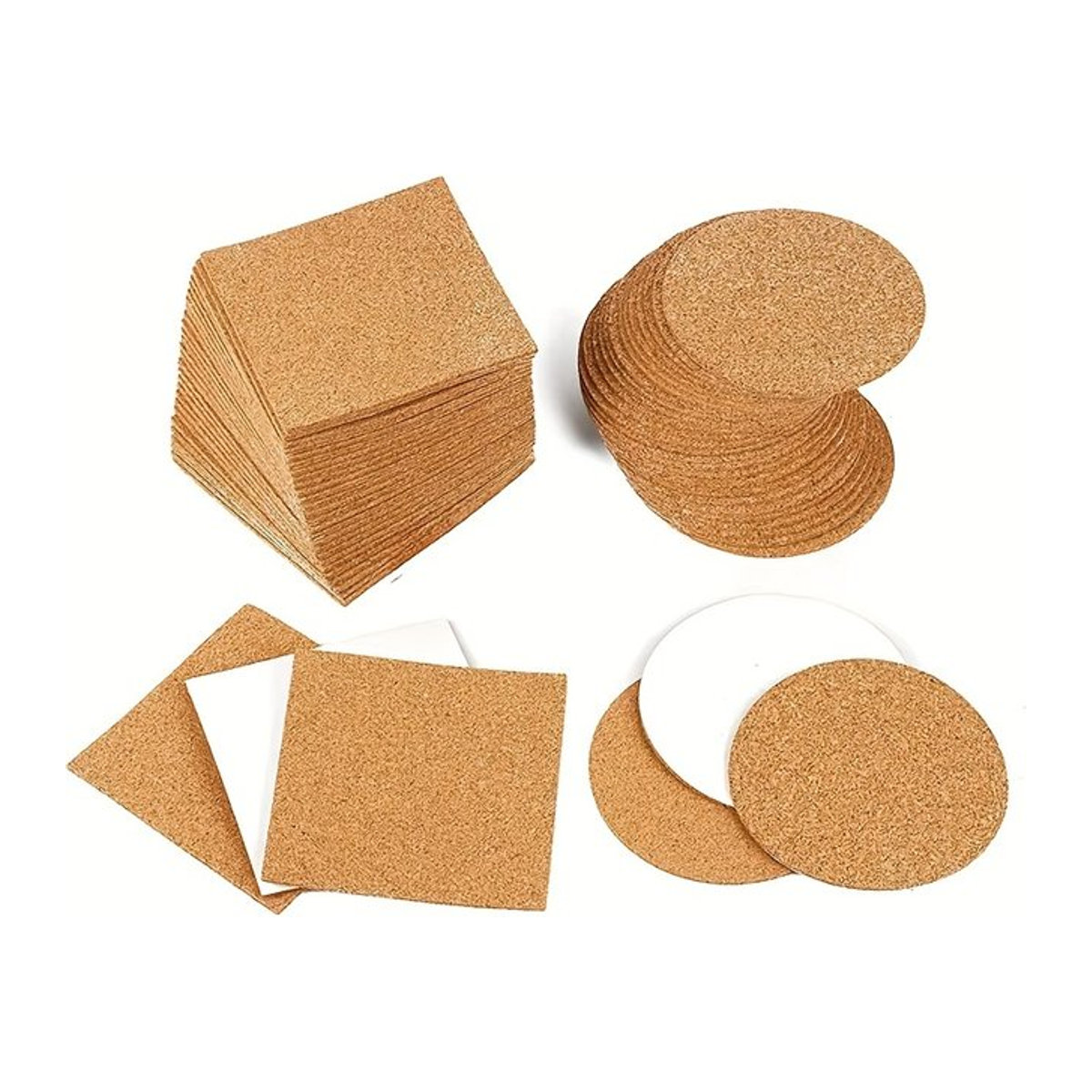 20-teiliges Set selbstklebende Korkuntersetzer in Braun, rund und minimalistisch gestaltet - Bild 1