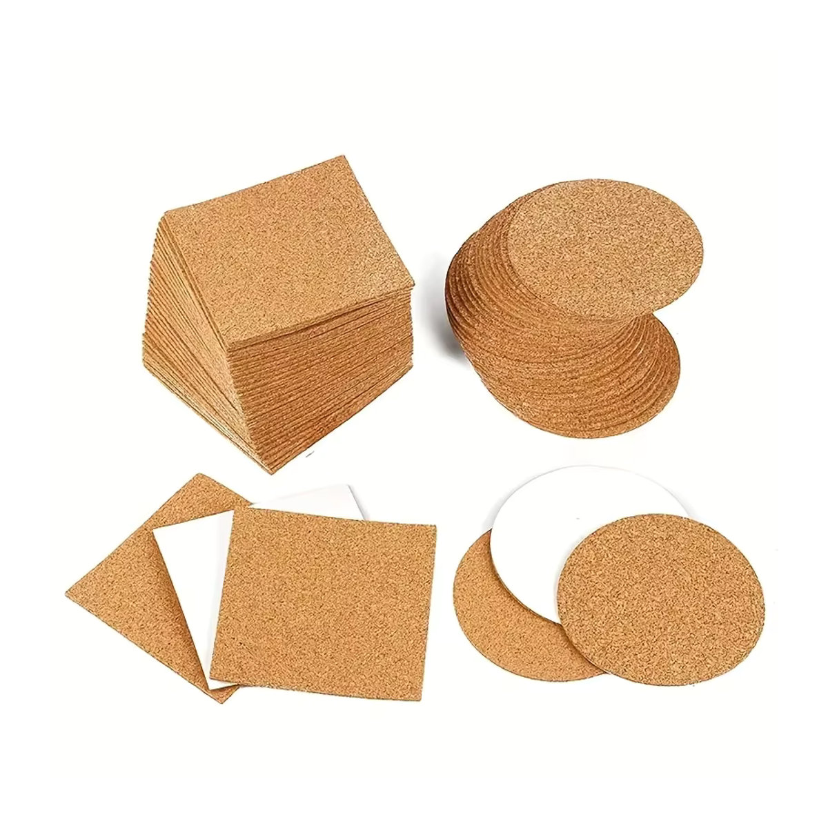 20-teiliges Set selbstklebende Korkuntersetzer in Braun, rund und minimalistisch gestaltet - Bild 6