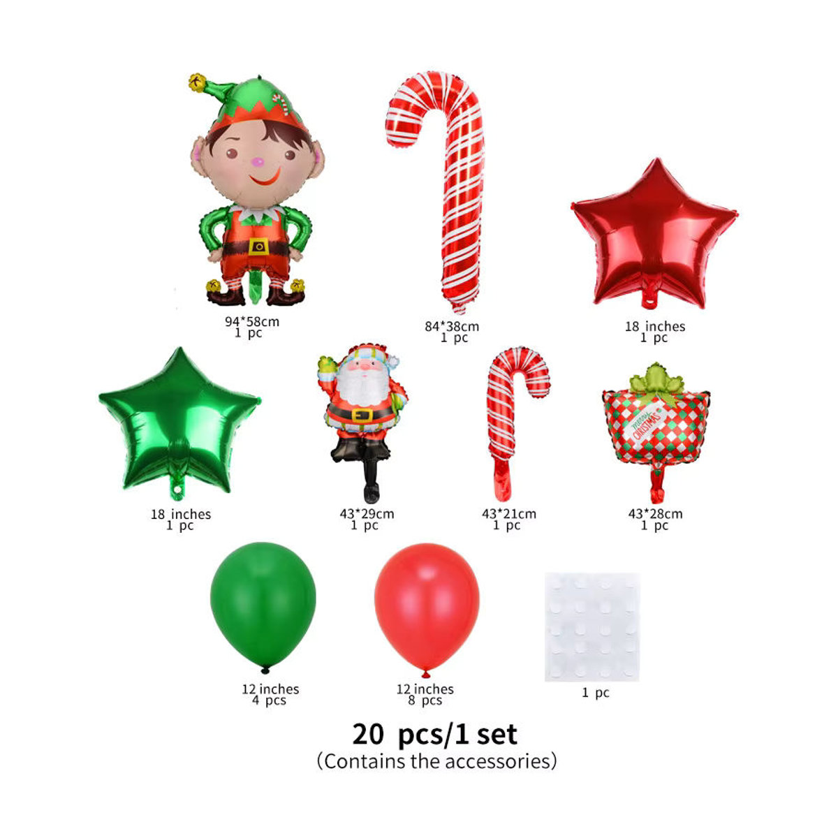 20-teiliges Set Weihnachtsmann Luftballon-Dekoration mit Candy Cane Motiven in Mehrfarbig, stehend, aus Kunststoff für deine Weihnachtsfeier - Bild 3
