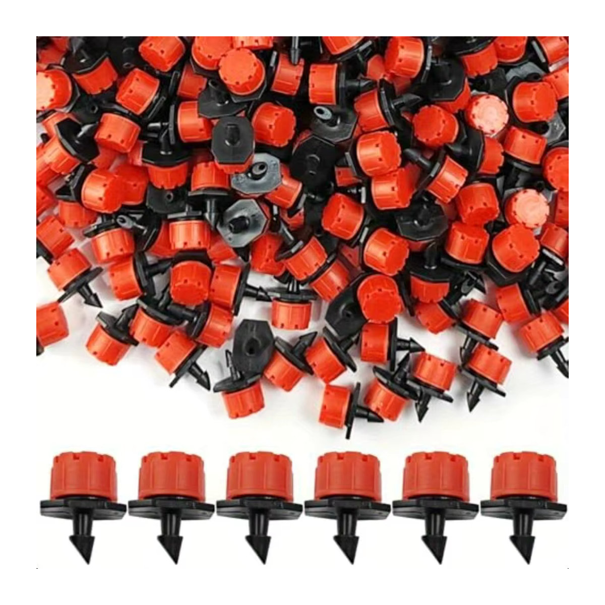 200 Stück Mikro-Sprinkler und Bewässerungstropfer in Rot, 1/4 Zoll Emitter mit 360 Grad Einstellbarkeit und 8-Sprühloch-Durchflussregelung für deinen Garten - Bild 2