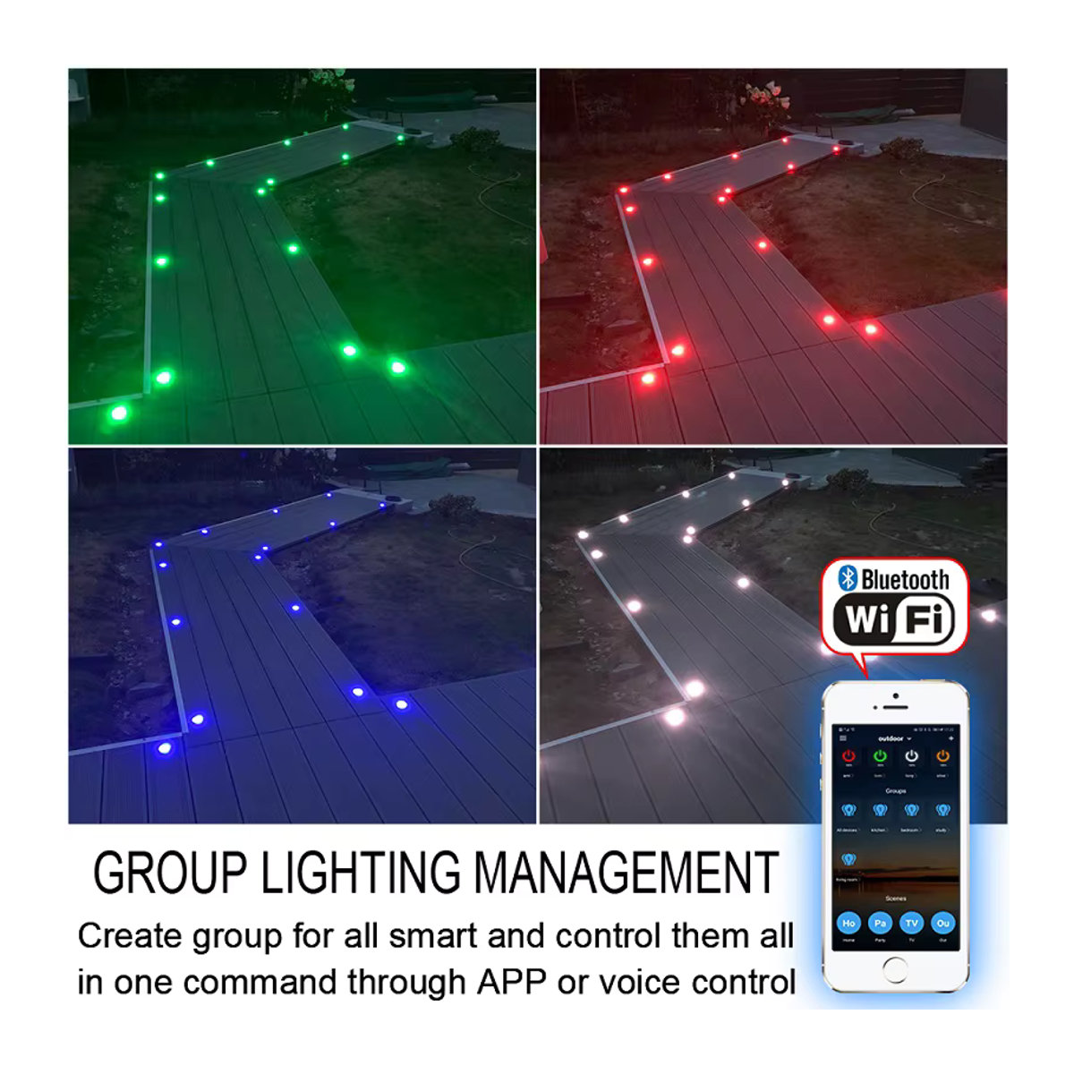 20er-Pack QACA LED WIFI RGB Außenbeleuchtung für Terrasse und Garten in Silber, Einbau-Treppenbeleuchtung DC12V 1W, Durchmesser: 45 mm - Bild 5