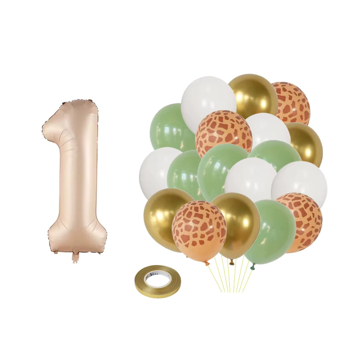 20er Set Dschungel Tier Party Dekoration mit Salbei Grün und Karamell Folienballons Zahlen 0-9 für Geburtstag und Baby Shower von LQVYI - Bild 2