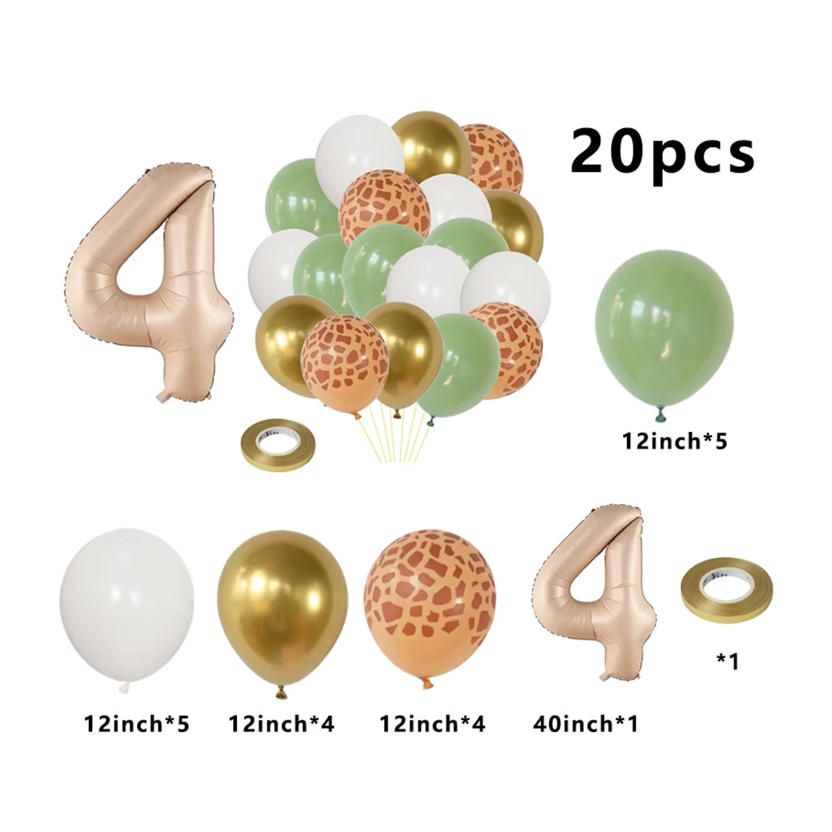 20er Set Dschungel Tier Party Dekoration mit Salbei Grün und Karamell Folienballons Zahlen 0-9 für Geburtstag und Baby Shower von LQVYI - Bild 3