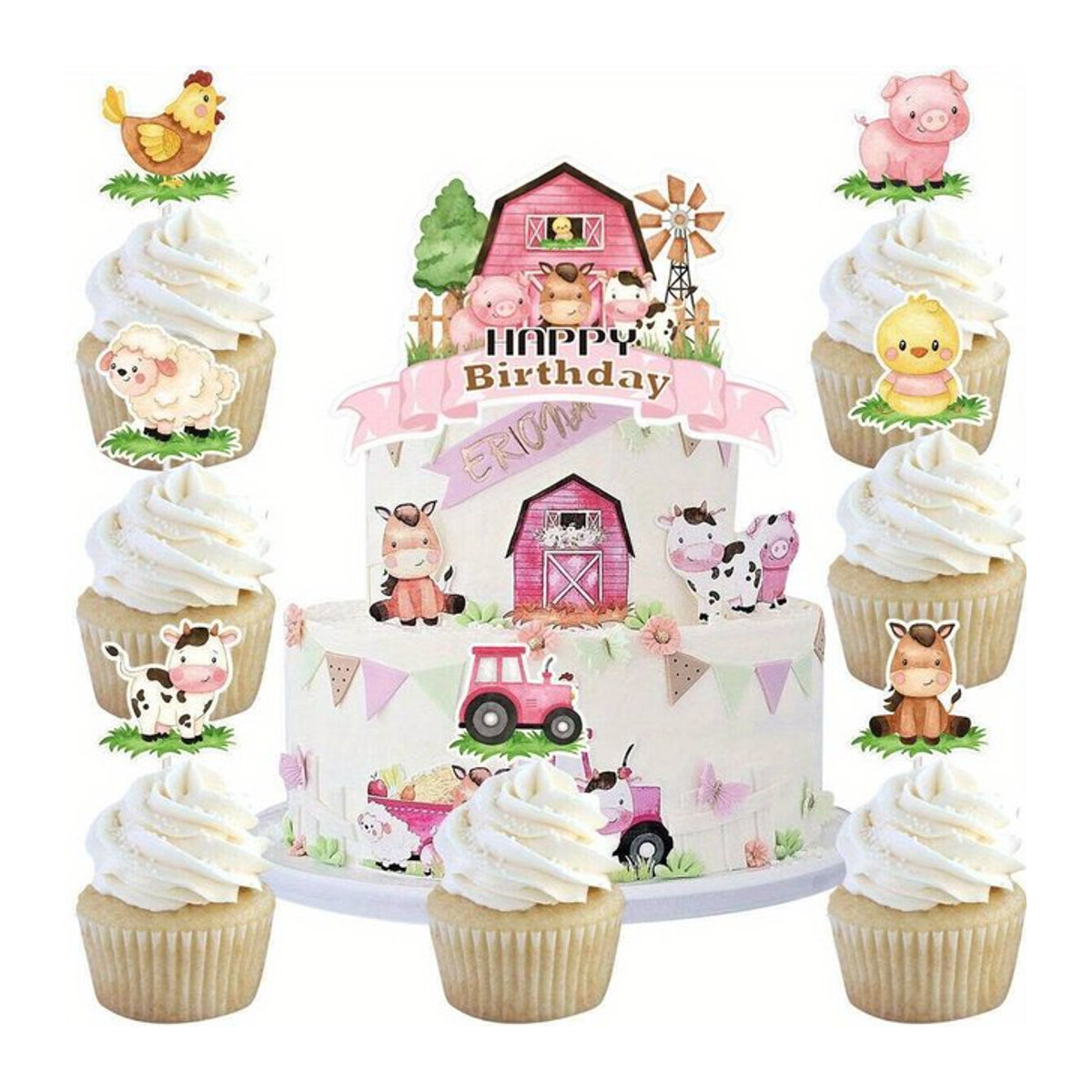 22 Stück Bauernhof Tier Kuchen Topper Set mit Schaf, Schwein und Kuh für Kindergeburtstage und Party-Dekoration, mehrfarbig aus Papier - Bild 1