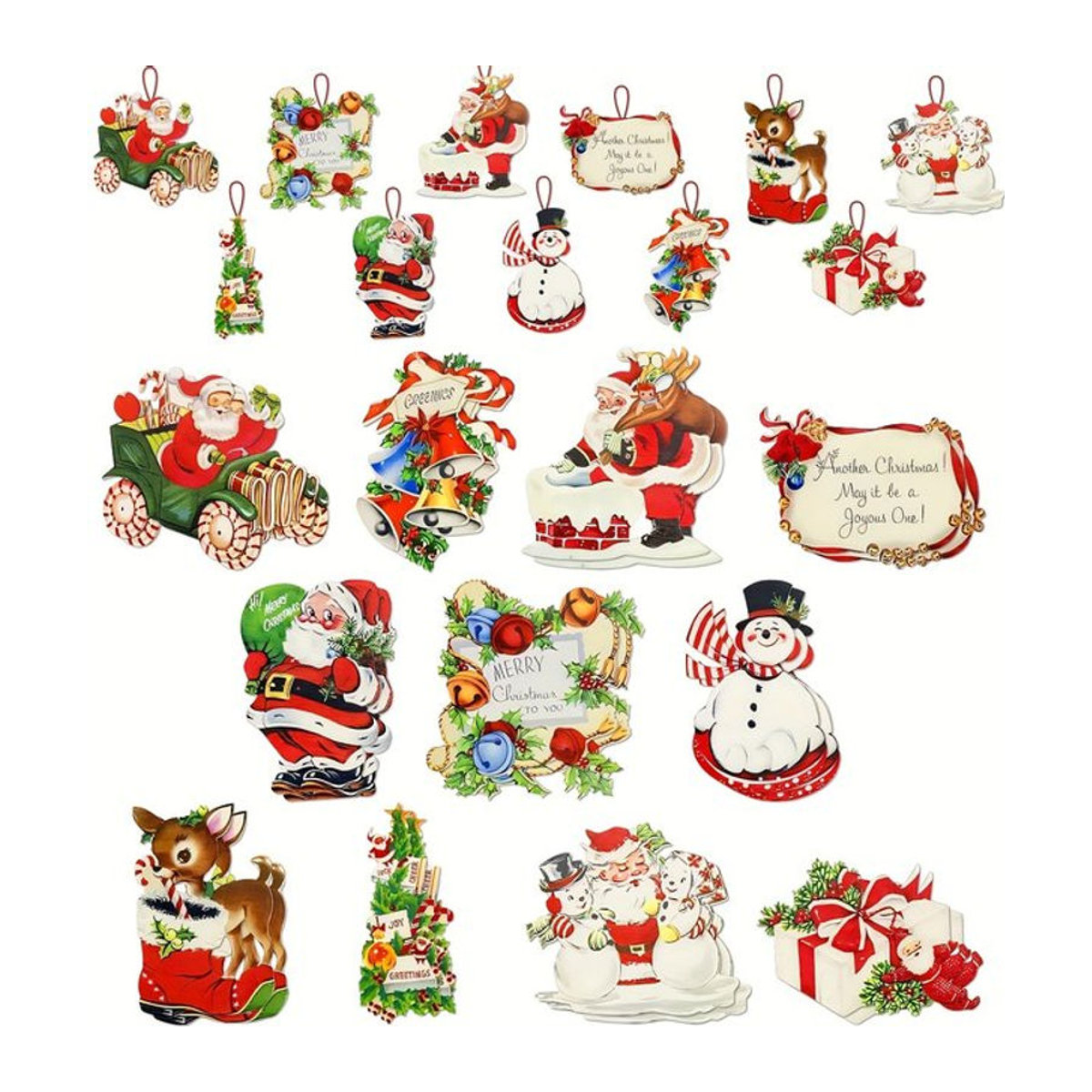 22 Stück Vintage Weihnachtsbaum Ornamente aus Holz und Papier mit Weihnachtsmann, Rentier und Schneemann in Mehrfarbig - Bild 1