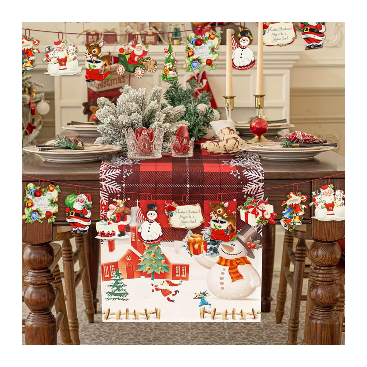 22 Stück Vintage Weihnachtsbaum Ornamente aus Holz und Papier mit Weihnachtsmann, Rentier und Schneemann in Mehrfarbig - Bild 4