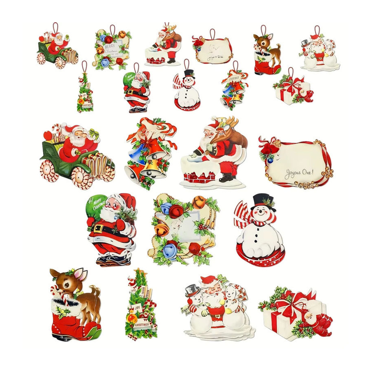 22 Stück Vintage Weihnachtsbaum Ornamente aus Holz und Papier mit Weihnachtsmann, Rentier und Schneemann in Mehrfarbig - Bild 6