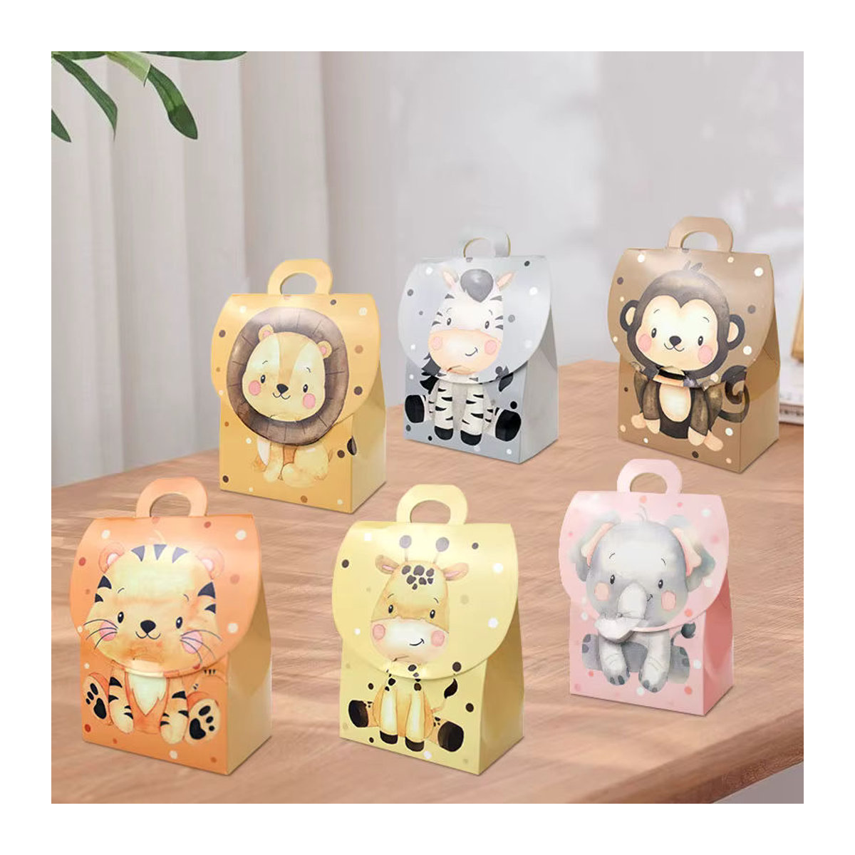 24 oder 48 Stück Safari Tier Geschenkboxen mit Dschungel Tier Print und Griffen aus Papier, mehrfarbig, rechteckig - Bild 2