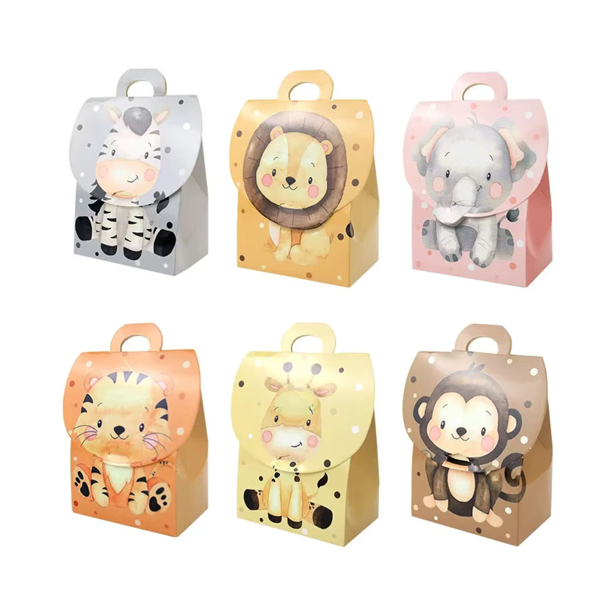 24 oder 48 Stück Safari Tier Geschenkboxen mit Dschungel Tier Print und Griffen aus Papier, mehrfarbig, rechteckig - Bild 7