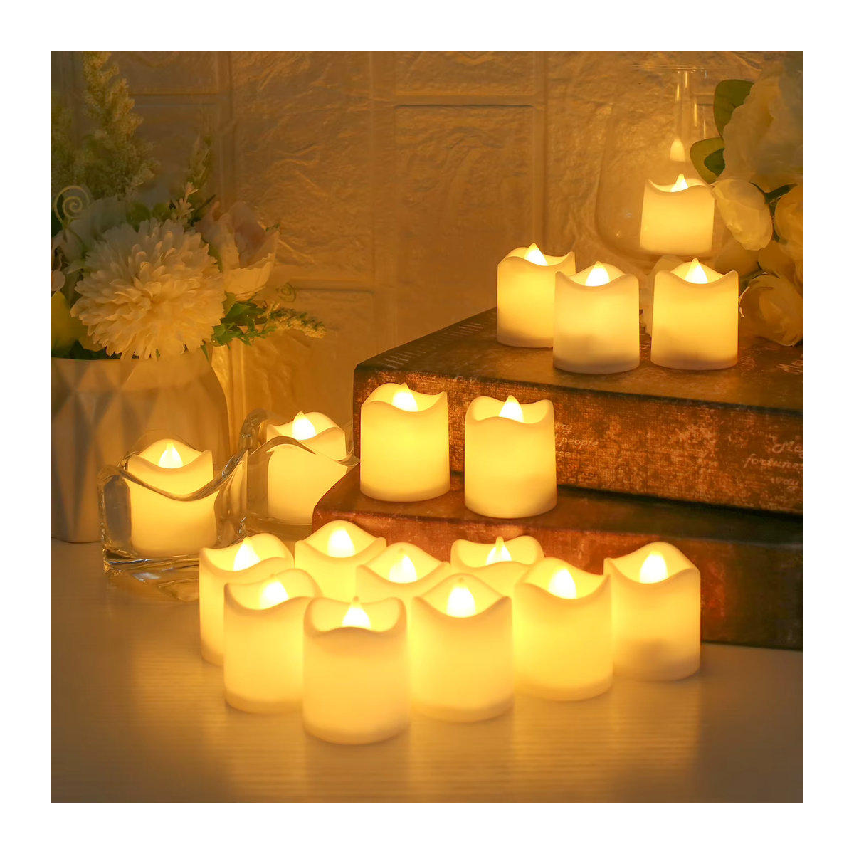 24 Stück batteriebetriebene LED-Votivkerzen in Warmweiß mit Flackereffekt, elektrische zylindrische Teelichter aus Kunststoff, Durchmesser: 4,2 cm, Höhe: 3,6 cm - Bild 3