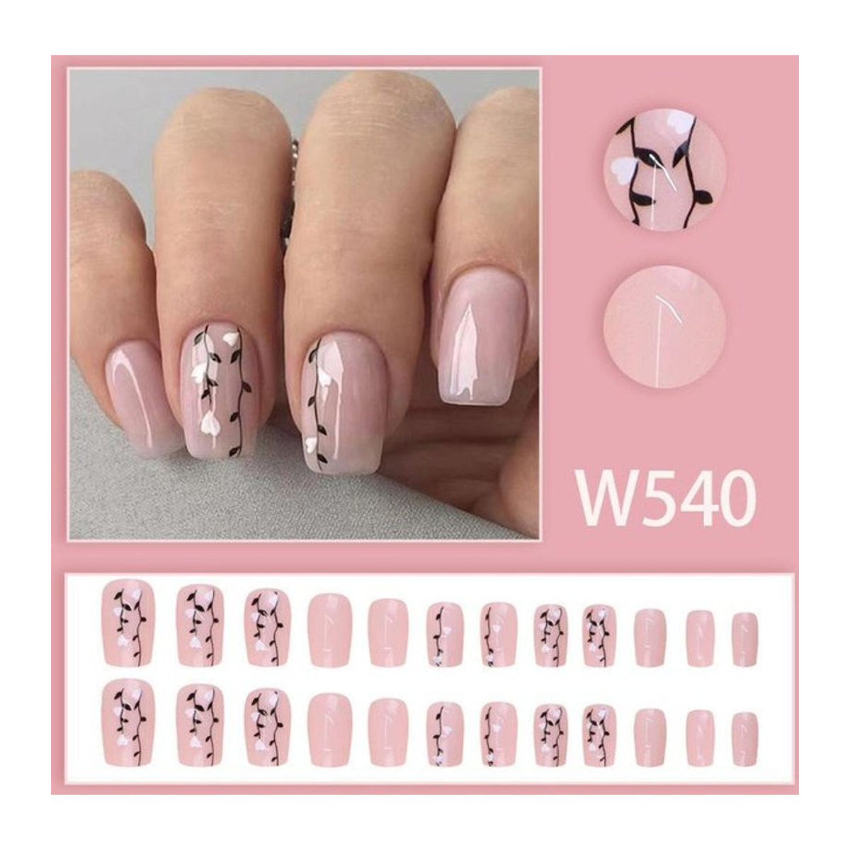 24 Stück False Nails Gorgeous Maniküre Set mit floralem Design in Rosa und Weiß aus Kunstharz und Acryl - Bild 1