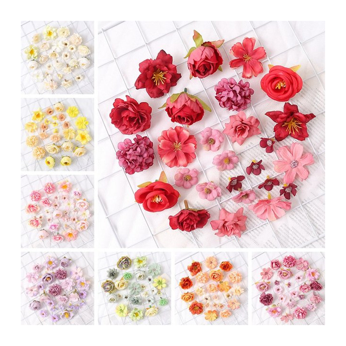 24 Stück künstliche Rosen aus Seide in Rot und Mehrfarbig, Durchmesser: 4,5 cm, ideale Dekoration für Hochzeiten, DIY-Projekte und Blumenkränze - Bild 1