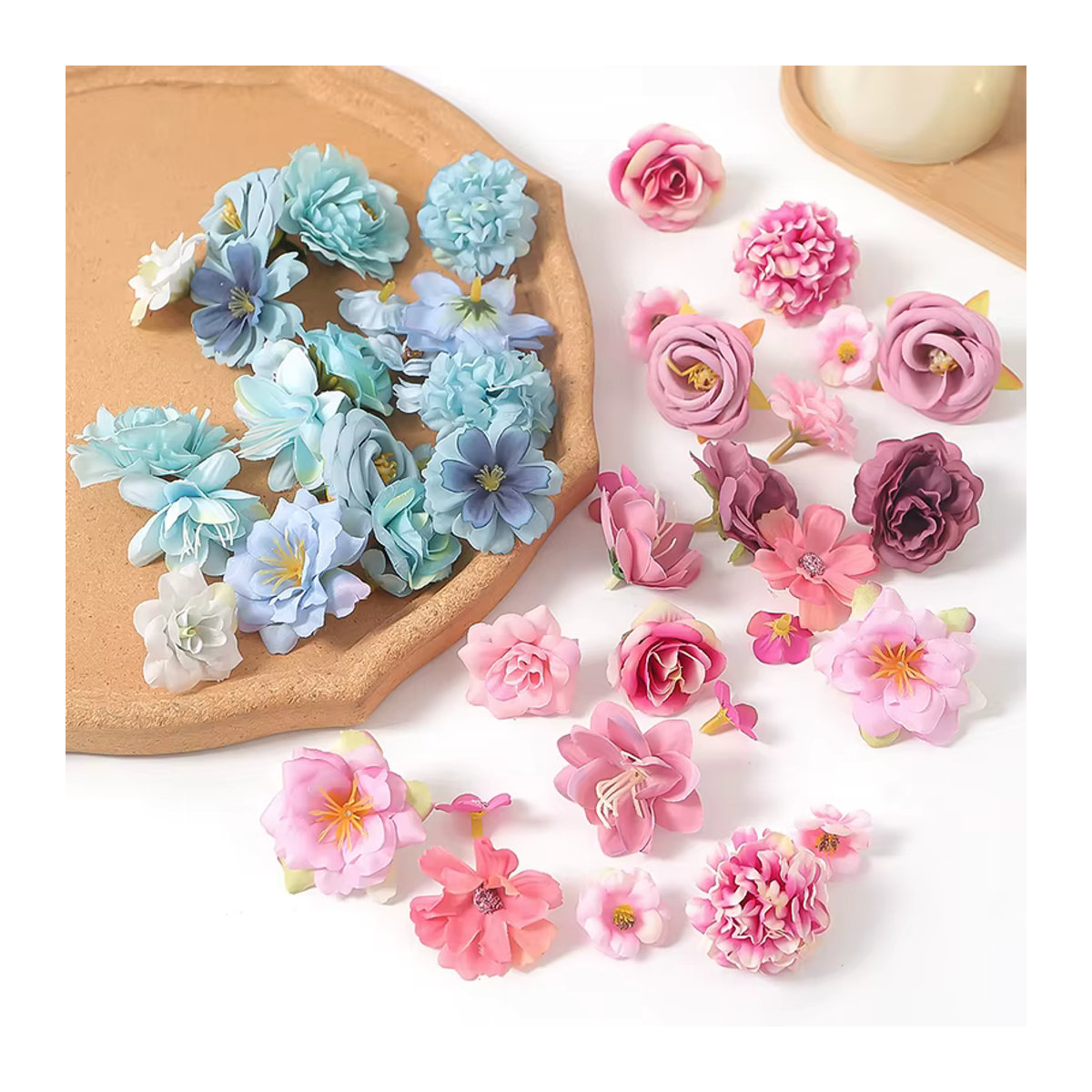 24 Stück künstliche Rosen aus Seide in Rot und Mehrfarbig, Durchmesser: 4,5 cm, ideale Dekoration für Hochzeiten, DIY-Projekte und Blumenkränze - Bild 3