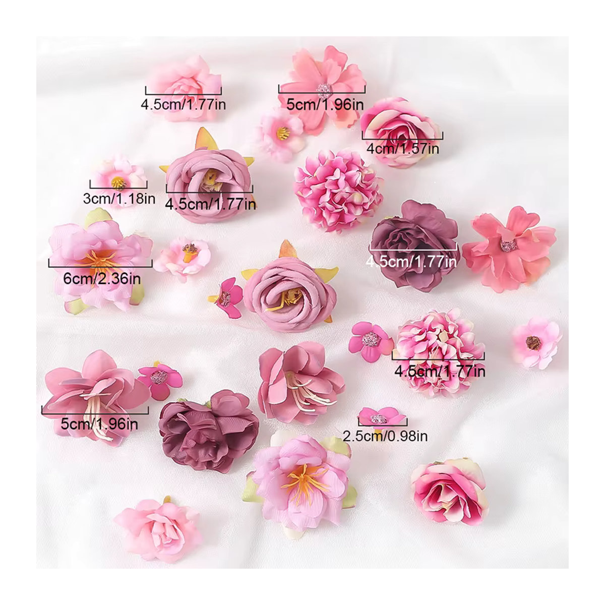 24 Stück künstliche Rosen aus Seide in Rot und Mehrfarbig, Durchmesser: 4,5 cm, ideale Dekoration für Hochzeiten, DIY-Projekte und Blumenkränze - Bild 4