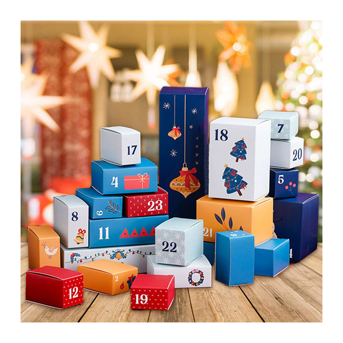 24 Stück leere Adventskalenderboxen aus Papier mit floralem Design in Mehrfarbig für den Weihnachts-Countdown - Bild 2