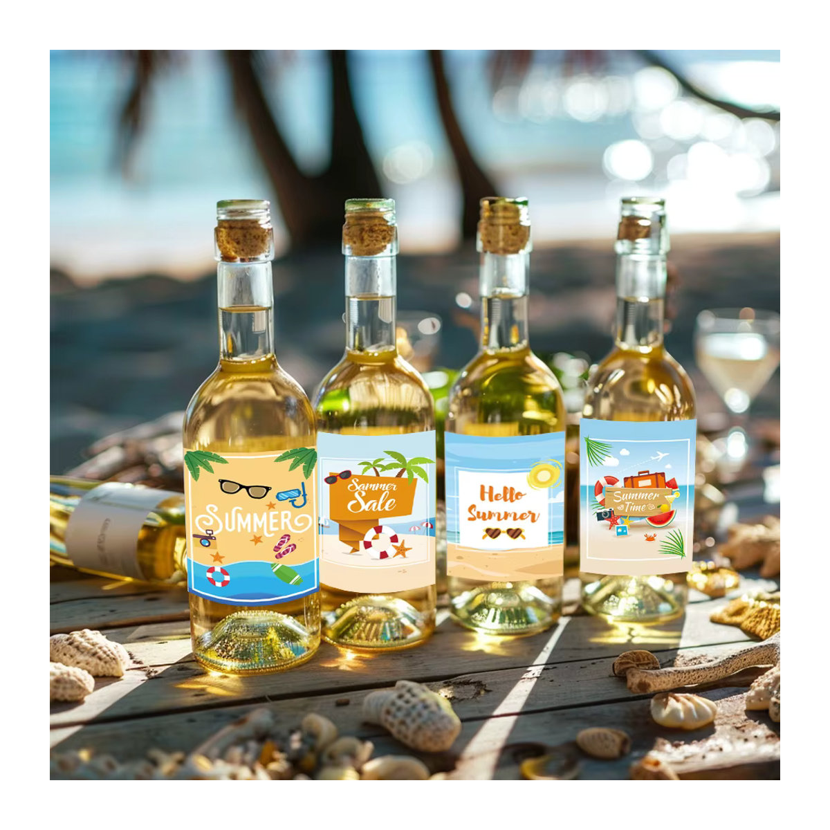 24 Stück meidding Hallo Sommer Weinflaschenaufkleber, dekorative maritime Aufkleber für Wein und Getränke, mehrfarbig - Bild 2