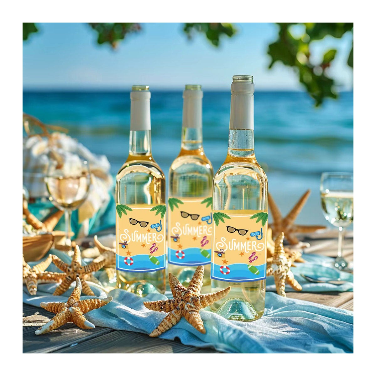 24 Stück meidding Hallo Sommer Weinflaschenaufkleber, dekorative maritime Aufkleber für Wein und Getränke, mehrfarbig - Bild 3