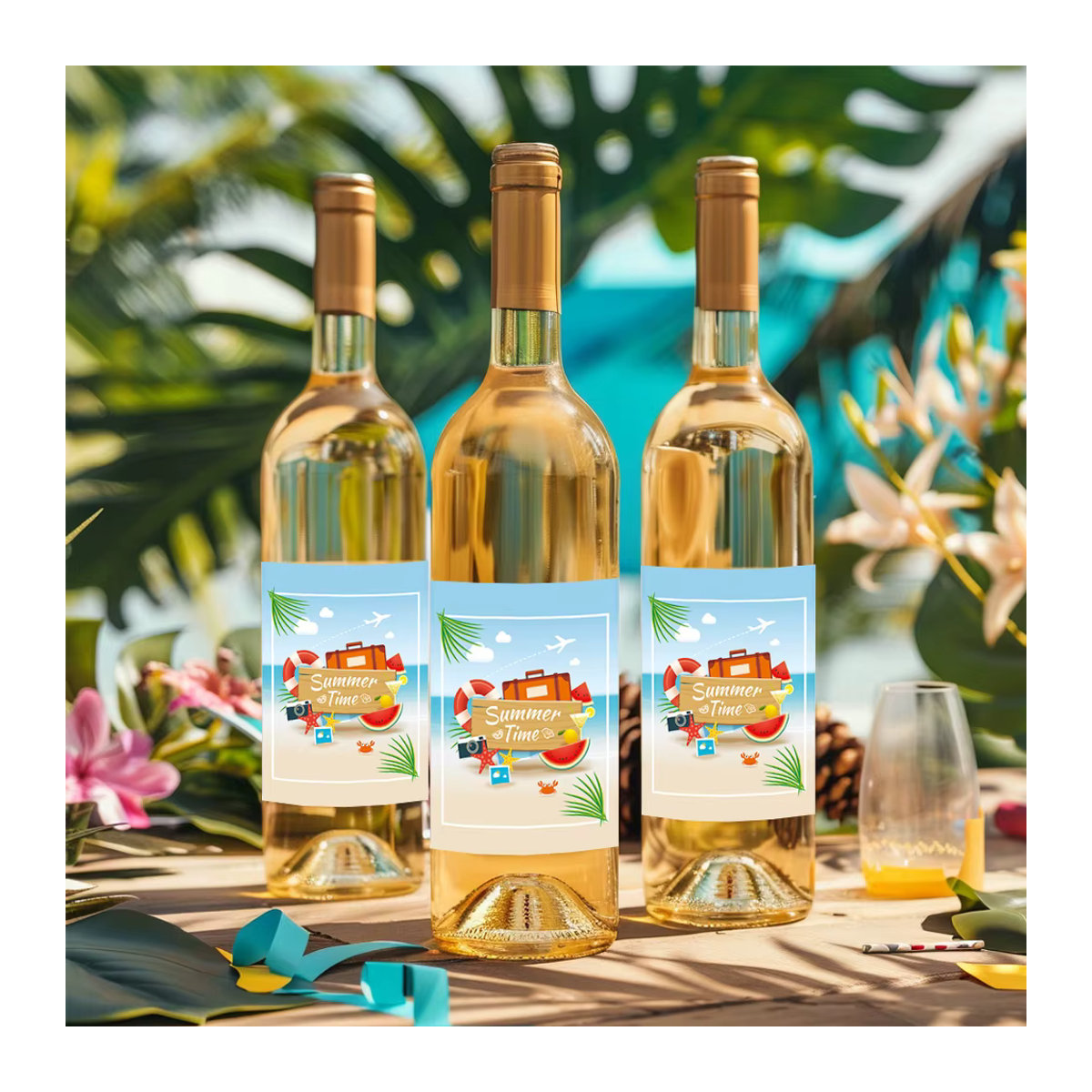 24 Stück meidding Hallo Sommer Weinflaschenaufkleber, dekorative maritime Aufkleber für Wein und Getränke, mehrfarbig - Bild 6