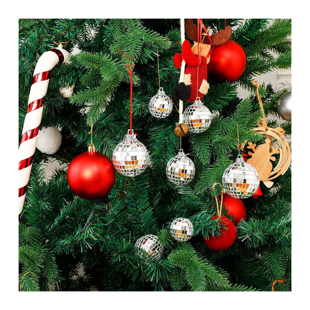 24 Stück silberne Disco-Spiegelkugeln aus Glas als hängendes Weihnachtsornament zur Dekoration - Bild 2
