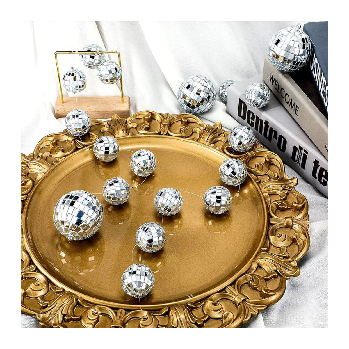 24 Stück silberne Disco-Spiegelkugeln aus Glas als hängendes Weihnachtsornament zur Dekoration - Bild 4