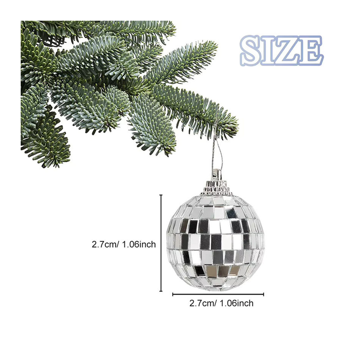 24 Stück silberne Disco-Spiegelkugeln aus Glas als hängendes Weihnachtsornament zur Dekoration - Bild 6