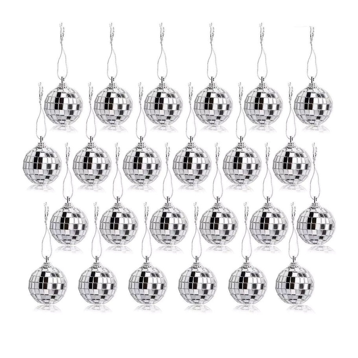 24 Stück silberne Disco-Spiegelkugeln aus Glas als hängendes Weihnachtsornament zur Dekoration - Bild 7