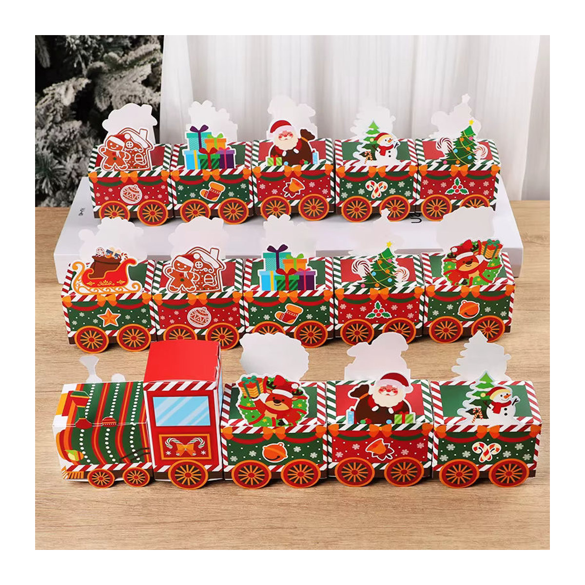 24 Stück ZQNYCY Weihnachtliche Geschenkboxen in Zugform als Adventskalender für Süßigkeiten und Kekse, Mehrfarbig, aus Papier - Bild 2