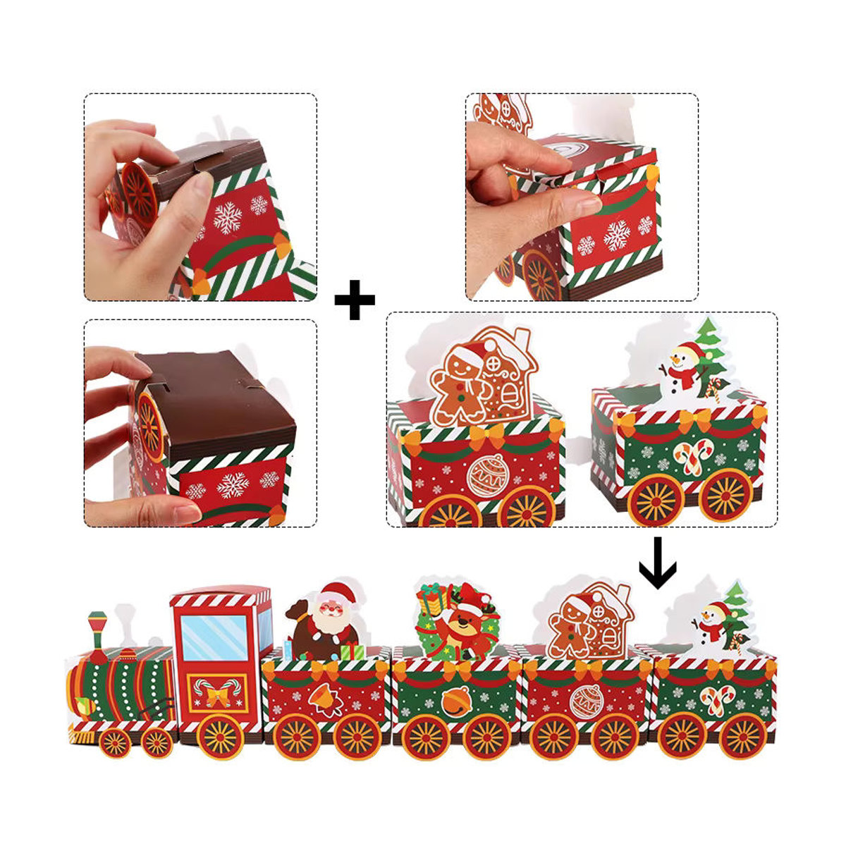 24 Stück ZQNYCY Weihnachtliche Geschenkboxen in Zugform als Adventskalender für Süßigkeiten und Kekse, Mehrfarbig, aus Papier - Bild 4
