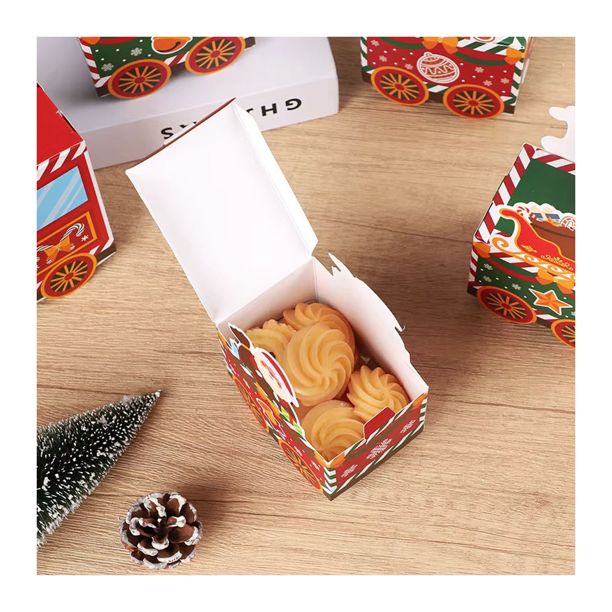 24 Stück ZQNYCY Weihnachtliche Geschenkboxen in Zugform als Adventskalender für Süßigkeiten und Kekse, Mehrfarbig, aus Papier - Bild 5